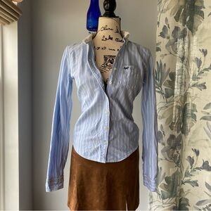 Y2K Abercrombie & Fitch Striped Button Up Shirt - blue and white - Size Small